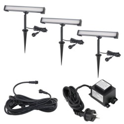 Set van 3 LED tuinspots, draaibaar met grondspies 12VAC/DC 5,5W 3000K