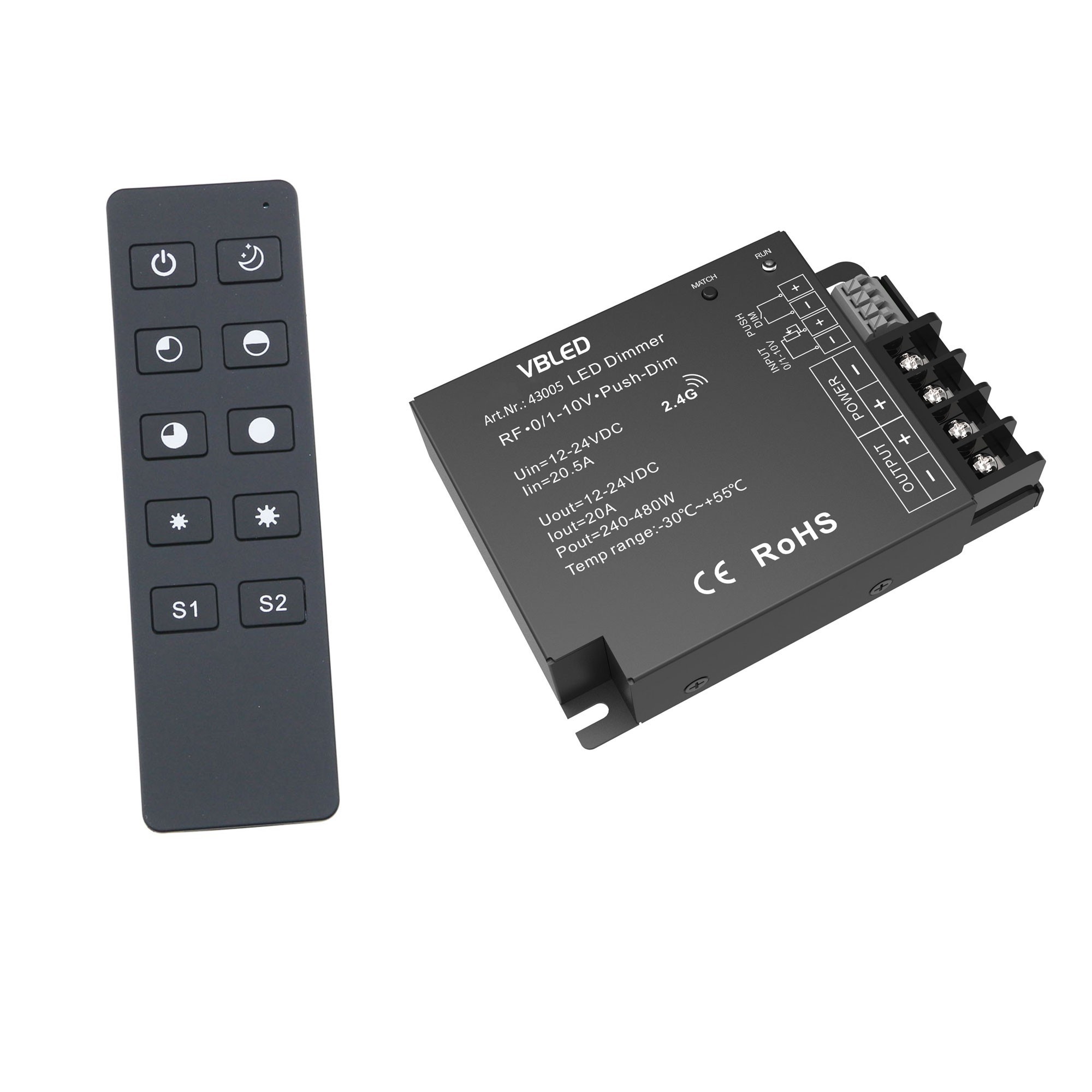 "INATUS" SET - LED Dimmer 12-24V DC 240-480W incl 1-channel remote control