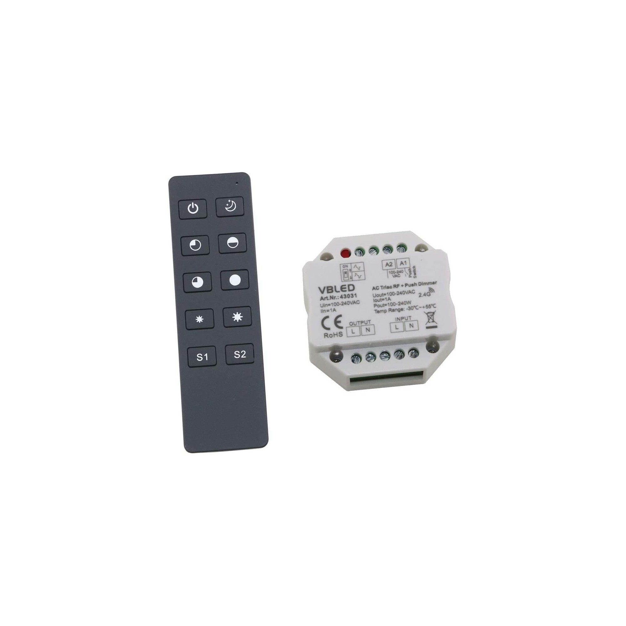 2.4G RF 230V AC LED Dimmer Systeem 1 Kanaal Afstandsbediening met Dimmer