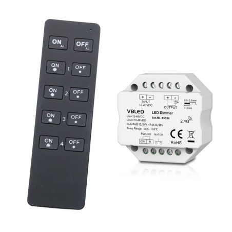 SET VBLED "INATUS" - Dimmer 12-48V DC incl. telecomando a 4 canali