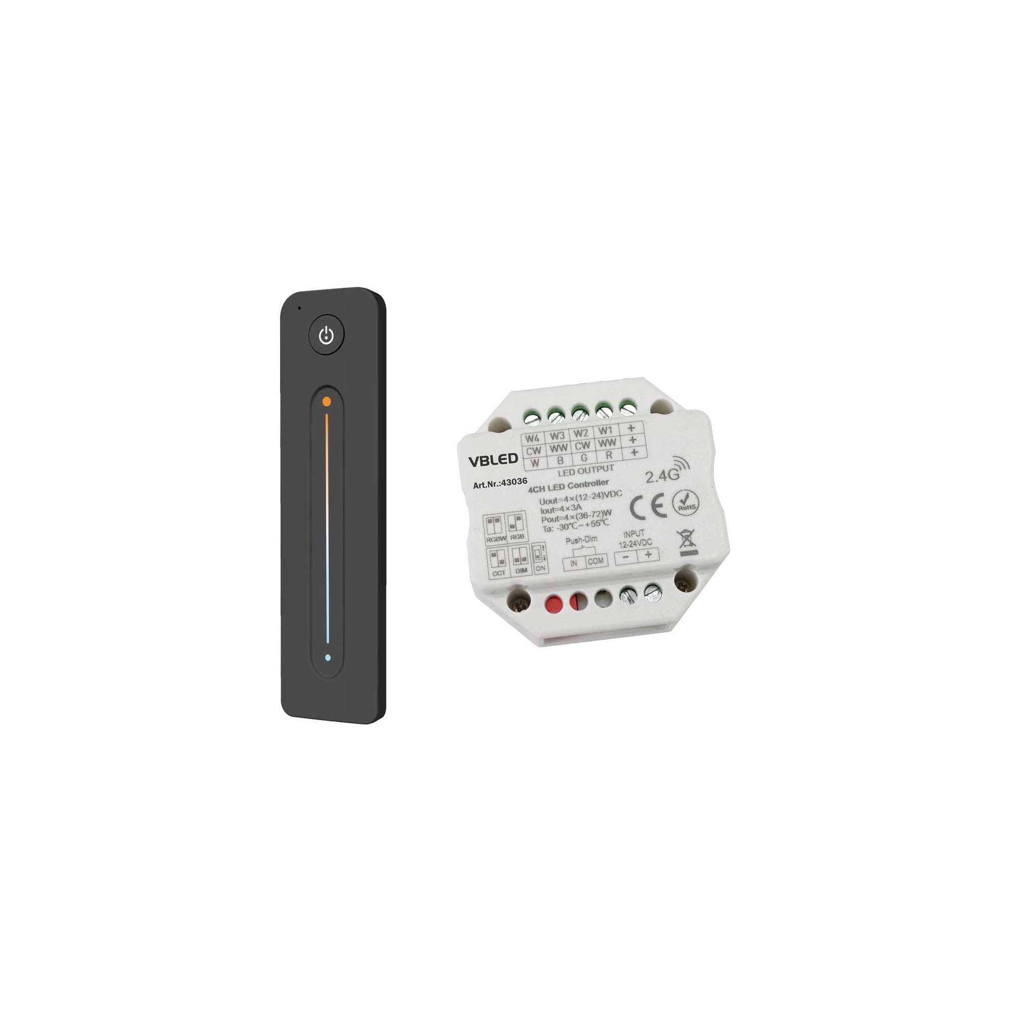 sET "INATUS" - Regolatore dimmer wireless per strisce LED bianche sintonizzabili a doppio colore CCT 12-24V DC