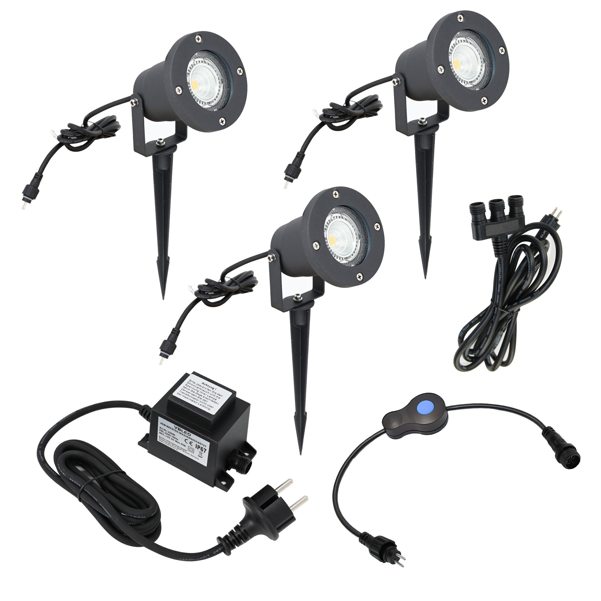 KIT di 3 faretti da giardino a LED da 5W IP65 12VAC EZDIM 3-Stage Dimmer 400Lumen 3000K