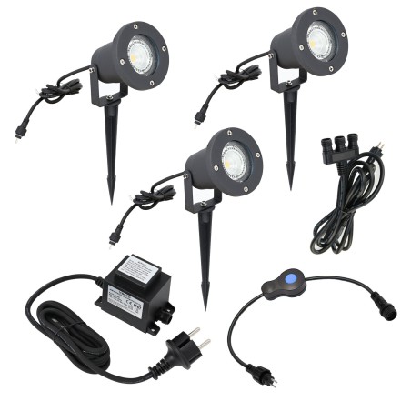 KIT de 3 focos LED de 5W para jardín IP65 12VAC EZDIM 3-Stage Dimmer 400Lumen 3000K