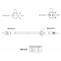 Cable alargador Gartus 5m 12V - uso exterior