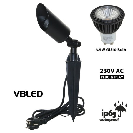 Foco LED de jardín con bombilla LED GU10 de 3,5 W Negro