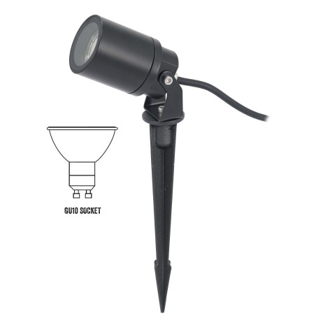 Garden spotlight with ground spike round black for GU10 bulb