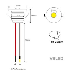 2er-Set LED Aluminium Mini Einbaustrahler 1W warmweiß