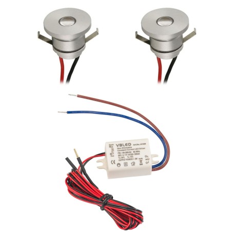 Set de 2 mini spots encastrés LED en aluminium 1W blanc chaud