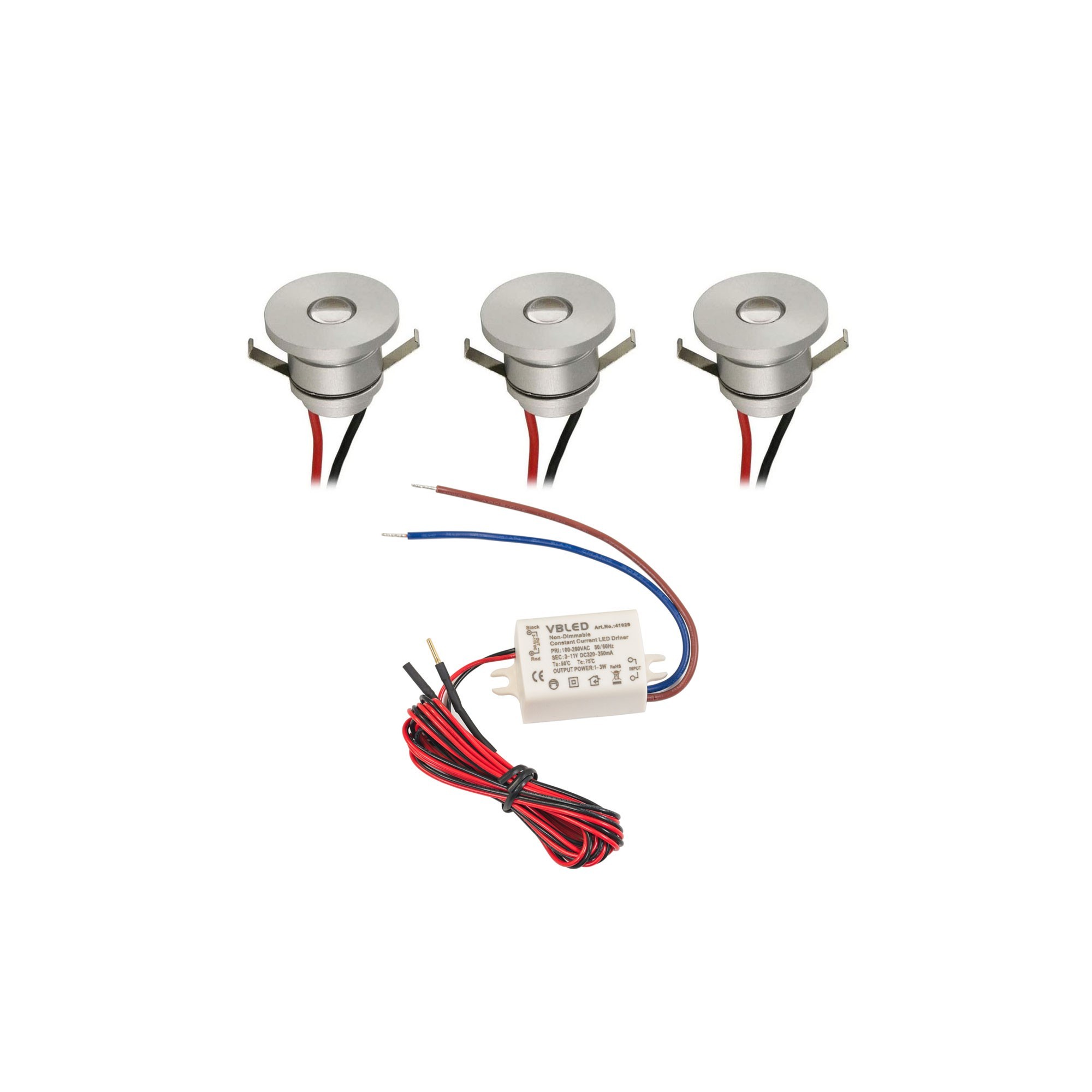 LED Aluminium Mini Inbouwspot Plafondlamp 1W Spot Set van 3