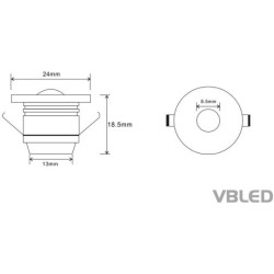 1W VBLED LED Mini recessed spot "ALDYNE" Minispot - 350mA - IP44 - 4000K