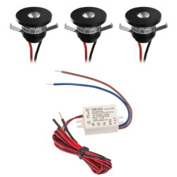 Lot de 3 mini spots encastrés LED 1W en aluminium avec alimentation - Noir