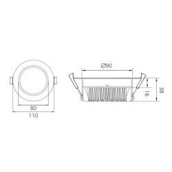 13W Apparecchio da incasso LED Ocean II R / bianco caldo 3000K