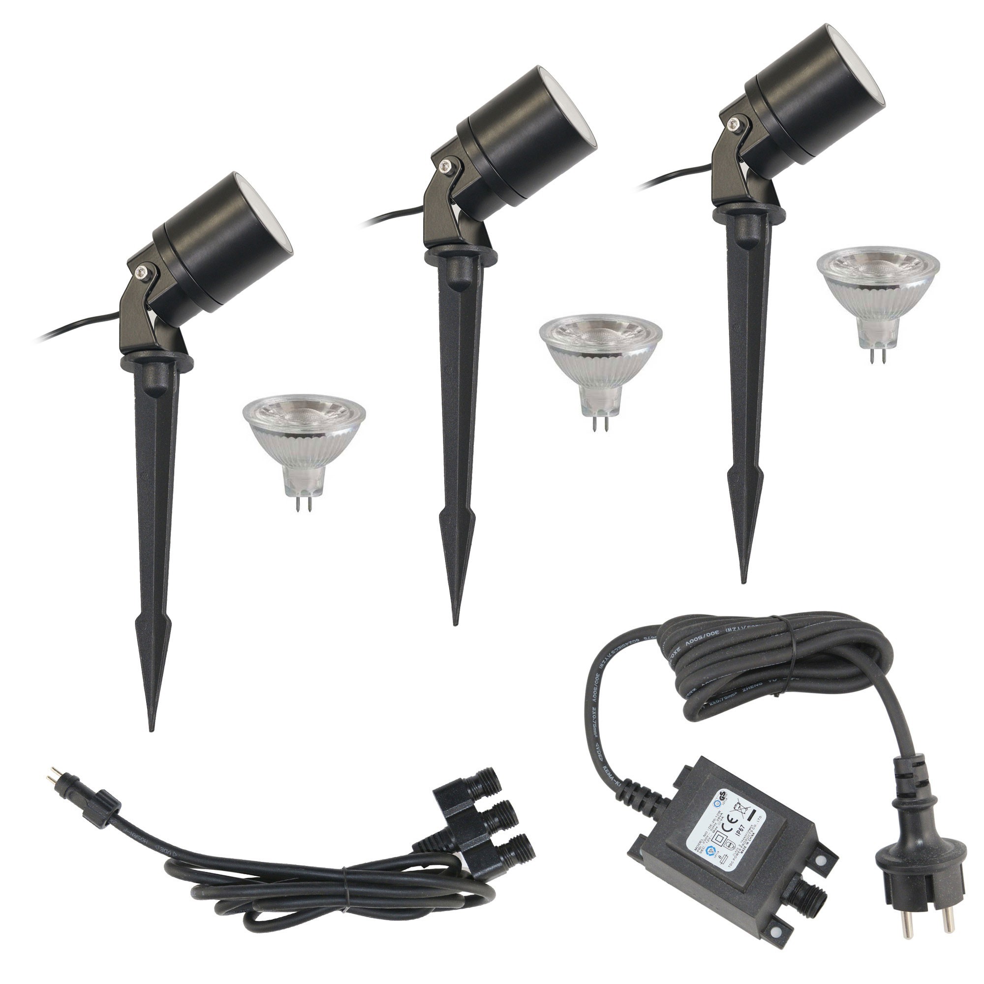 3er SET "Werios" Gartenstrahler 12V AC mit MR16 LED Leuchtmittel 5W 3000K