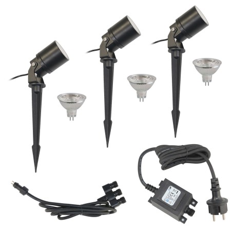 SET de 3 spots de jardin "Werios" 12V AC avec ampoule LED MR16 5W 3000K