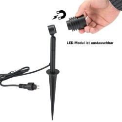 Gartenstrahler mit wechselbarem LED Leuchtmittel Schwarz 12V AC/DC 6W 3000K Warmweiß