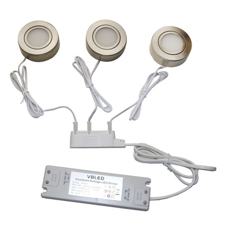 Set of 3 4W LED recessed and surface mounted luminaires swivelling IP20 12V 3000K warm white 175 lumen