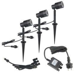 Set de 3 Focos de Jardín con Módulo LED Intercambiable Negro 12V AC/DC 3X6W 3000K Blanco Cálido