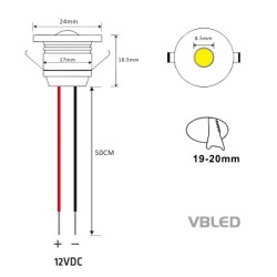 Set de 4 mini spots encastrés 1W blanc chaud avec transformateur LED 12V DC, IP67