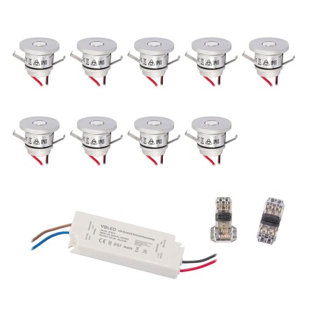 Set of 9 1W Mini Recessed Spotlights IP65 Warm White Incl.12W LED Transformer 12V DC