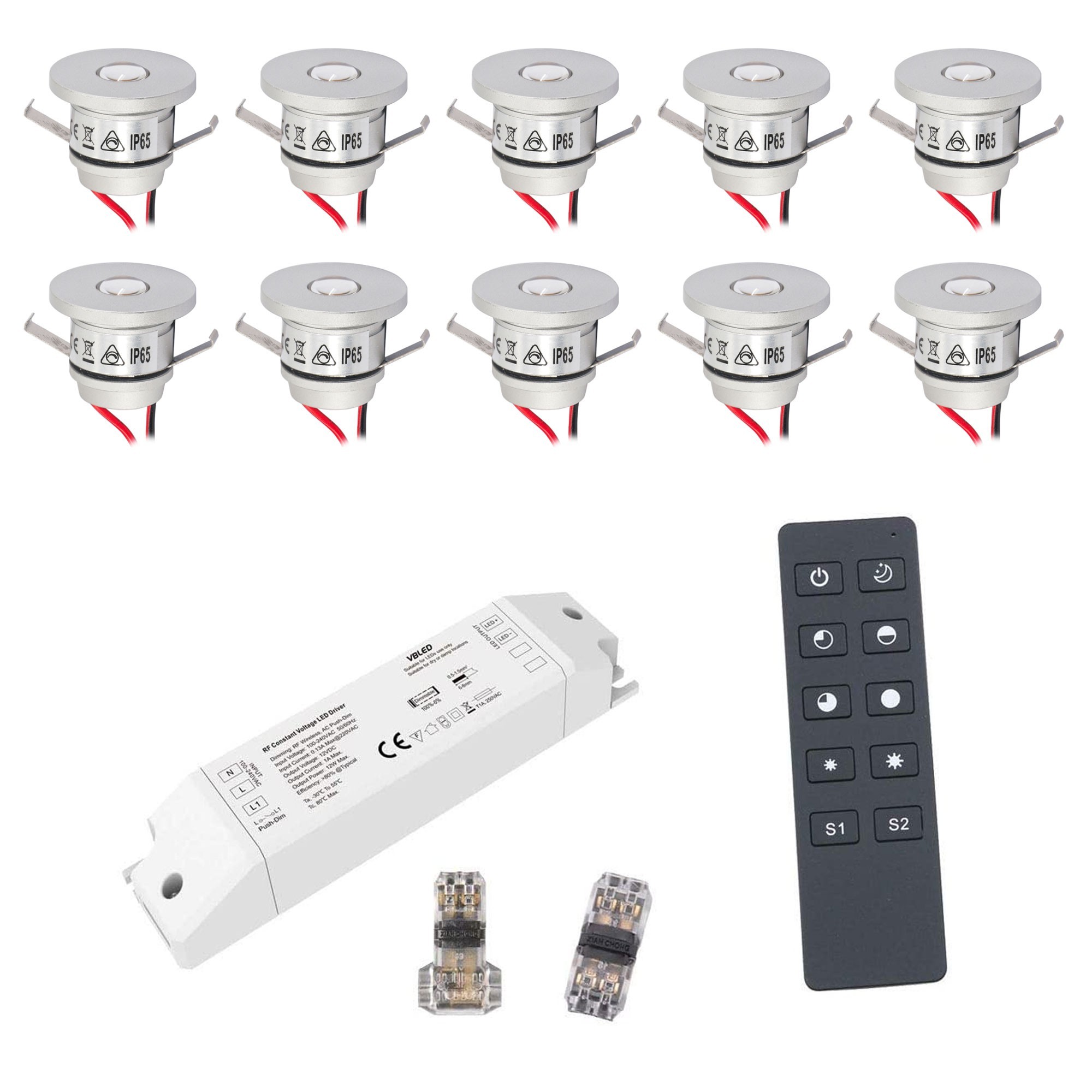 Basis radiografische set van 10 1W mini inbouwspots incl. afstandsbediening en 12W LED radiografische transformator