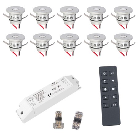 Basic radio set of 10 1W mini recessed spotlights incl. remote control and 12W LED radio transformer