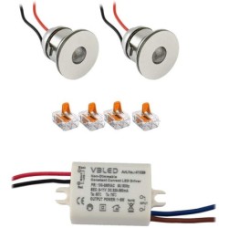 Lot de 2 Mini LED Spot encastré 1W Spot encastré avec bloc d'alimentation