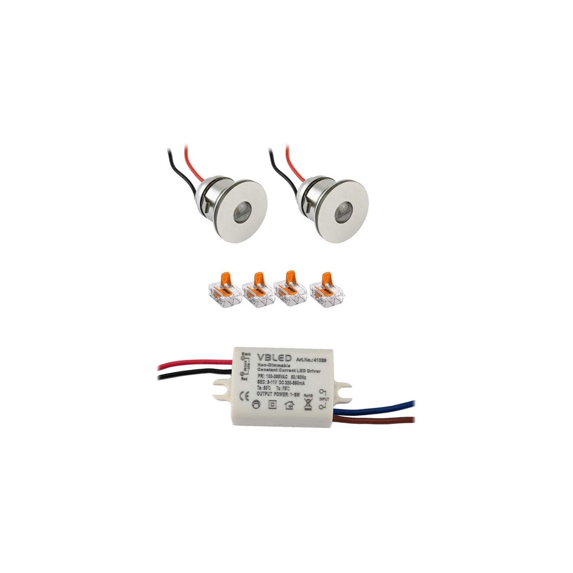 2er-Set 1W Mini LED Einbauspot Einbaustrahler mit Netzteil