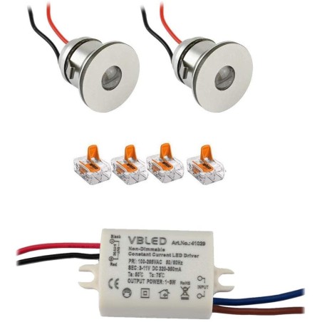 Juego de 2 mini focos empotrables LED de 1W Foco empotrable con fuente de alimentación