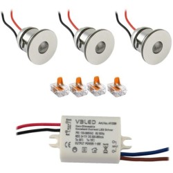 Set de 3 Mini LED Spot encastré 1W Spot encastré avec bloc d'alimentation