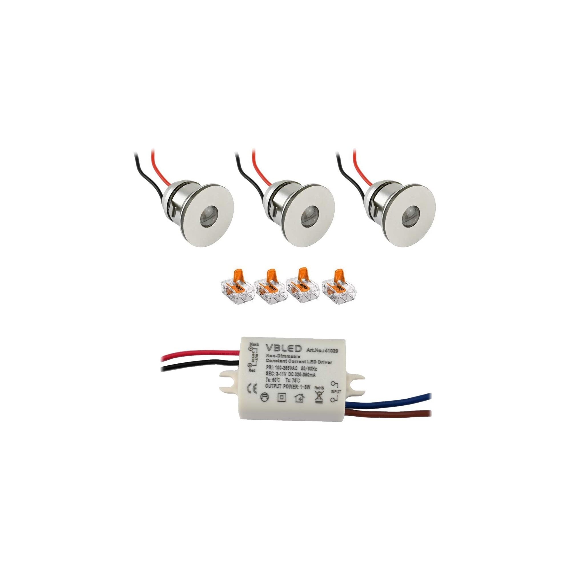 3er-Set 1W Mini LED Einbauspot Einbaustrahler mit Netzteil