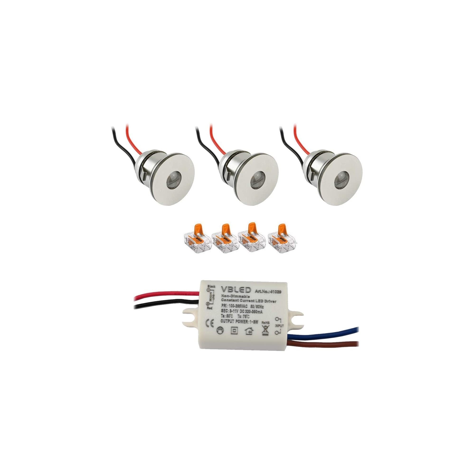 Set of 3 1W Mini LED Recessed Spot Recessed spotlight with power supply unit