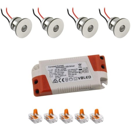 4er-Set 1W Mini LED Einbauspot Einbaustrahler warmweiß mit Netzteil