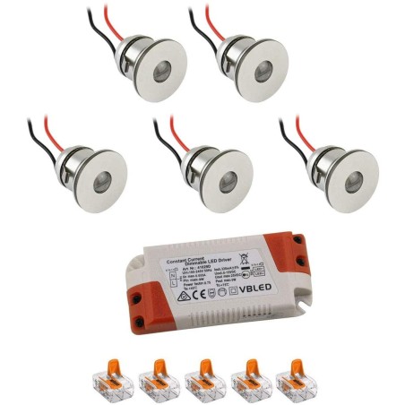 5er-Set 1W Mini LED Einbauspot Einbaustrahler warmweiß mit Netzteil