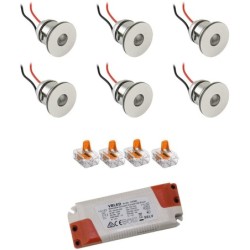 Juego de 6 focos empotrables Mini LED de 1W blanco cálido con fuente de alimentación