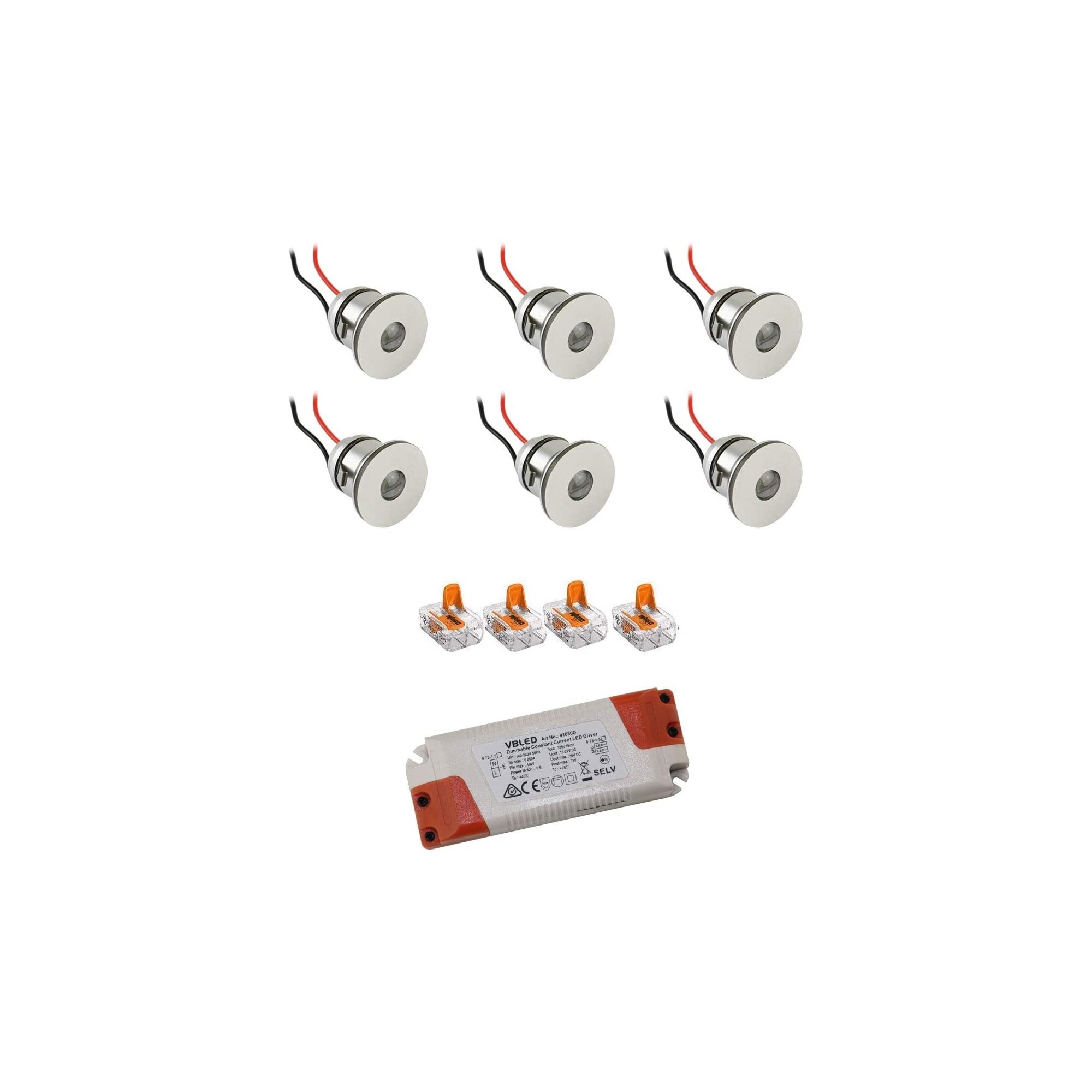 6er-Set 1W Mini LED Einbauspot Einbaustrahler warmweiß mit Netzteil