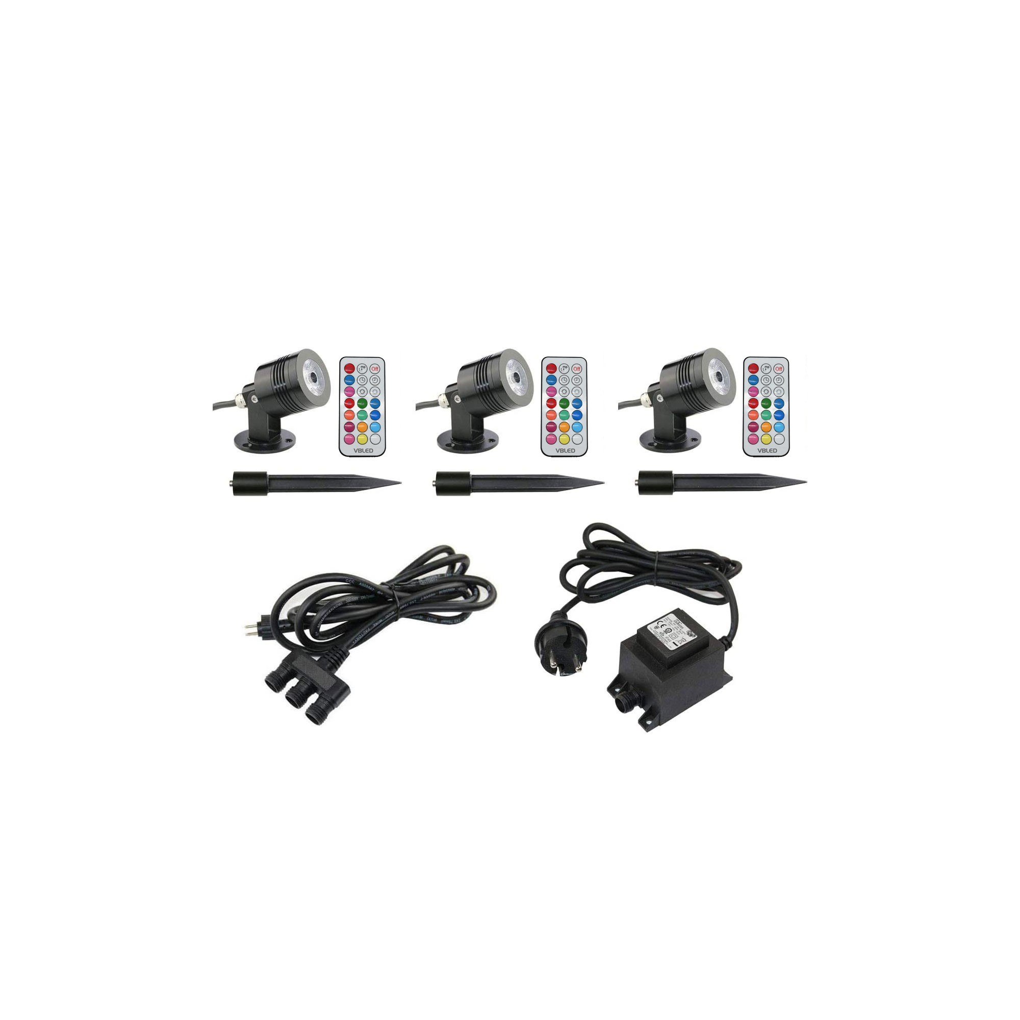 Gartus® RGB+W Faretto da giardino 10W 12V Plug&Play Set di 3 con trasformatore