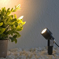 Set van 4 6W LED tuinspots warm wit 12V met voedingsunit en verdeelkabel