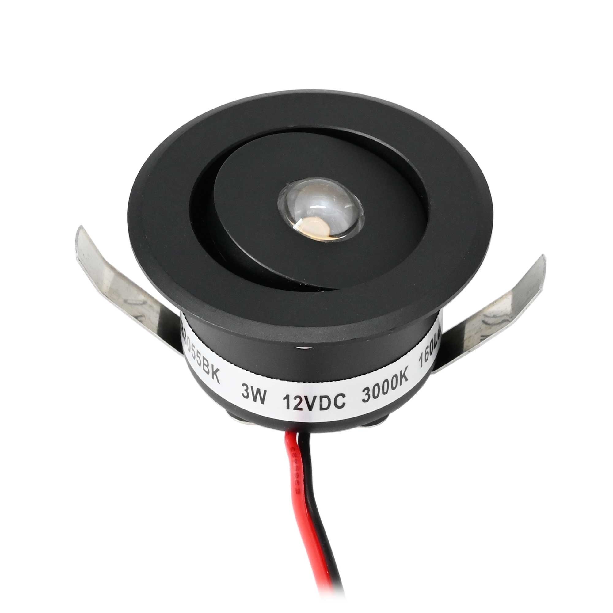 3W LED Mini Inbouwspot - "OCULOS" Minispot - 12V DC - IP44 - 3000K - Zwenkbaar - Zwart