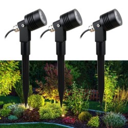 Set de 3 spots de jardin LED 6W blanc chaud 12V avec bloc d'alimentation et câble de distribution