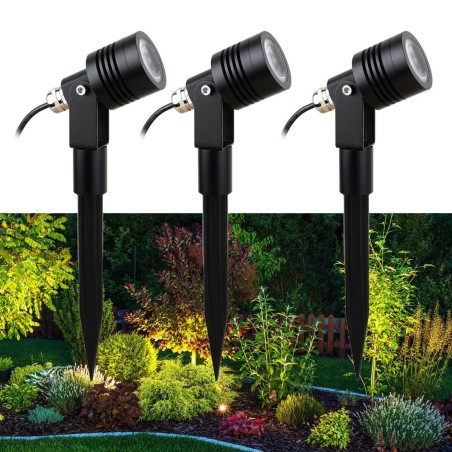 3er-Set 6W LED Gartenstrahler warmweiß 12V mit Netzteil und Verteilerkabel