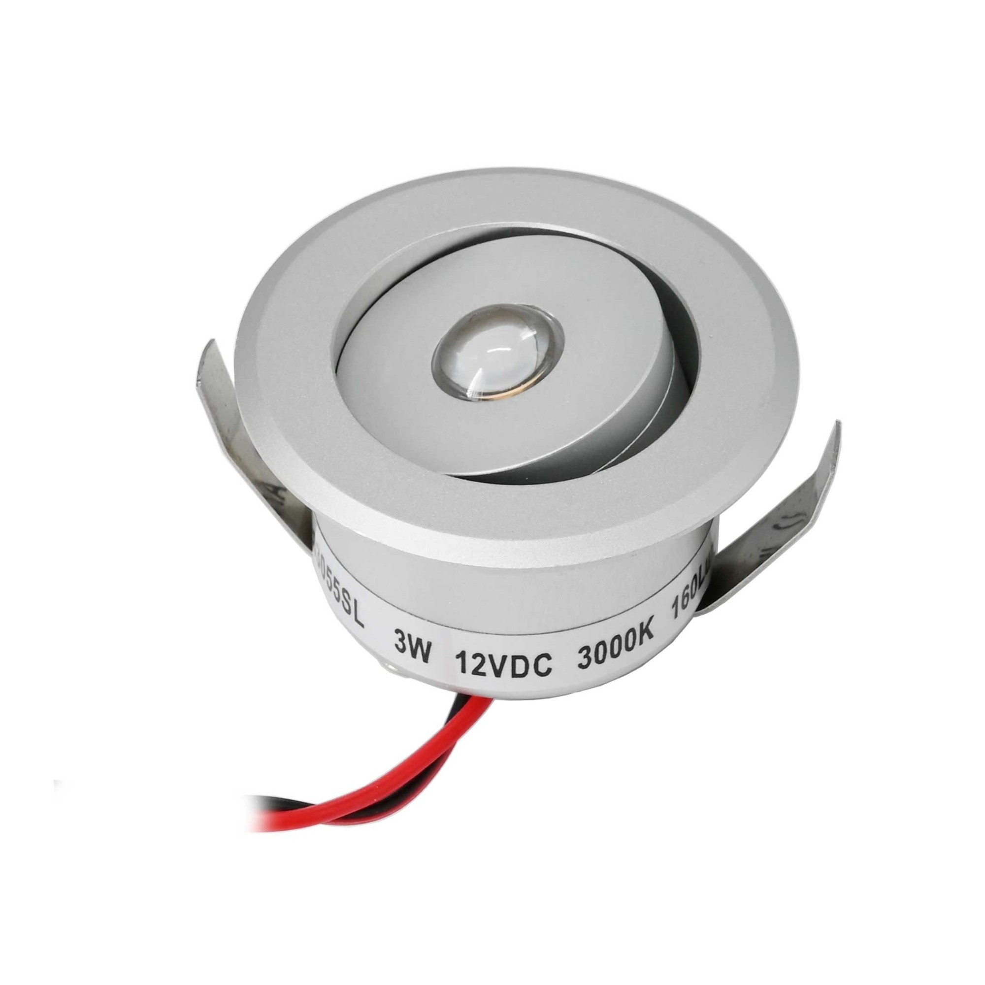 3W LED Mini Inbouwspot - "OCULOS" Minispot - 12V DC - IP44 - 3000K - Zwenkbaar - Zilver