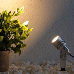 Set of 3 6W Garden Light Garden Spotlight Silver 3000K 12V Warm White with Ground Spike and Transformer