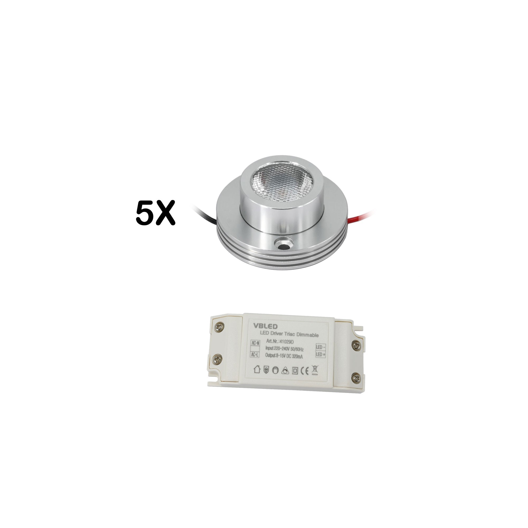 KIT of 5 - 1W LED surface mounted spotlight "CYLINDRO" Ceiling spot 3V 3000K