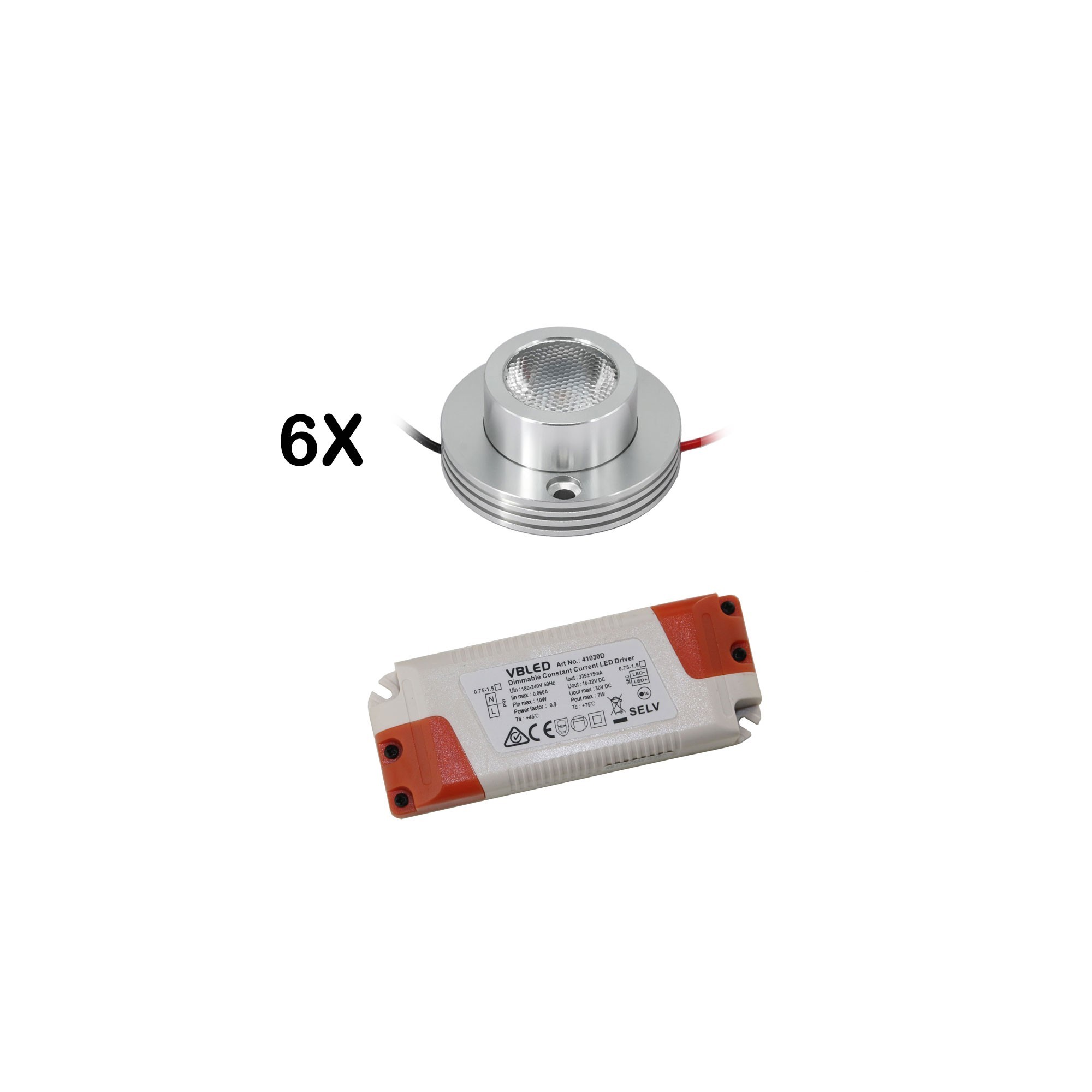 KIT de 6 - Foco de superficie LED de 1W "CYLINDRO" Foco de techo 3V 3000K