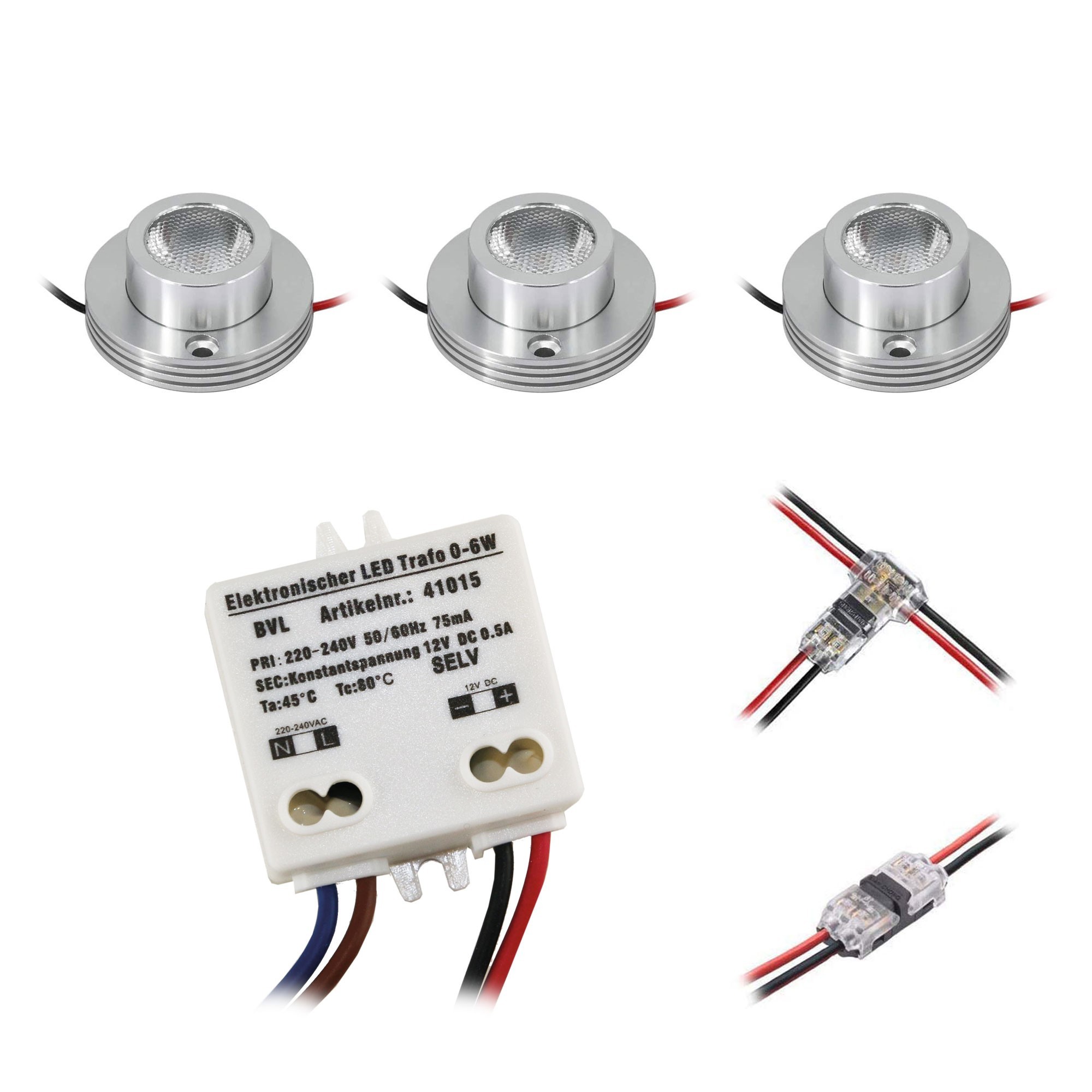 KIT di 3 - Faretti da superficie a LED da 1W "CYLINDRO" Soffitto 12VDC 3000K