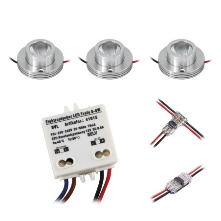 KIT di 3 - Faretti da superficie a LED da 1W "CYLINDRO" Soffitto 12VDC 3000K