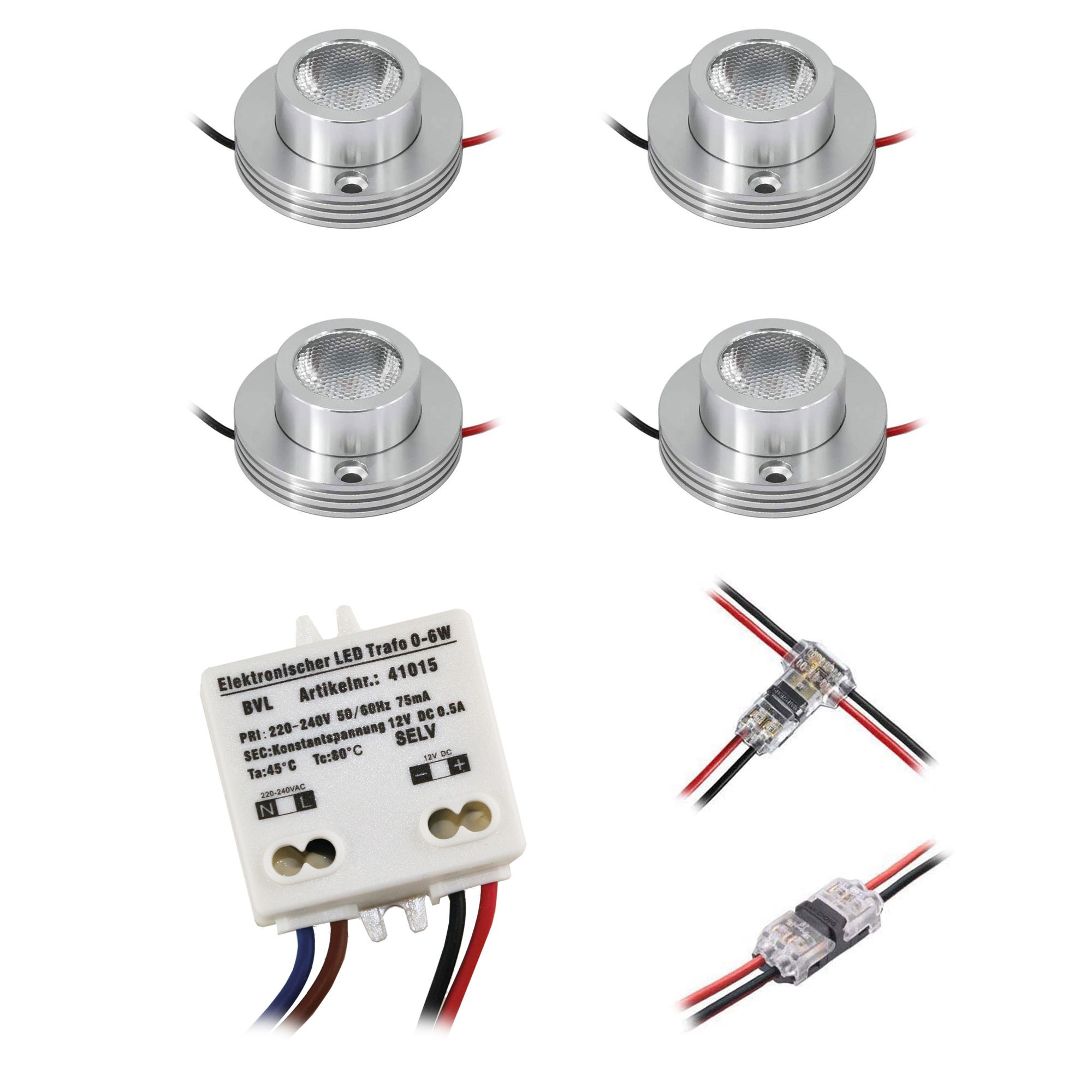 KIT di 4 - Faretti da superficie a LED da 1W "CYLINDRO" Soffitto 12VDC 3000K