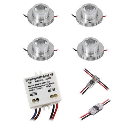 4er KIT  - 1W LED Aufbaustrahler "CYLINDRO" Decke 12VDC 3000K