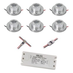 KIT de 6 - Foco de superficie LED de 1W "CYLINDRO" Techo 12VDC 3000K