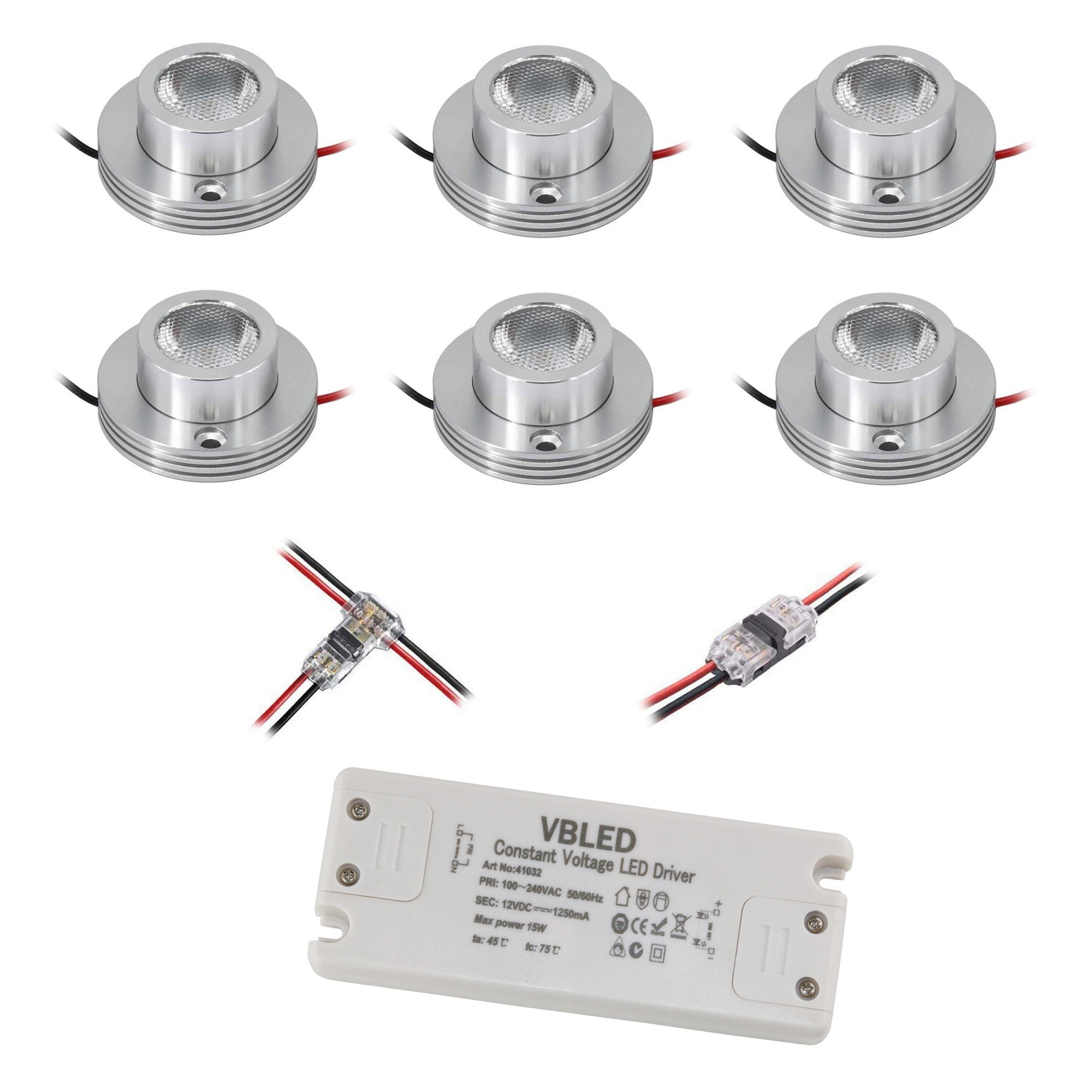 KIT di 6 - Faretti da superficie a LED da 1W "CYLINDRO" Soffitto 12VDC 3000K